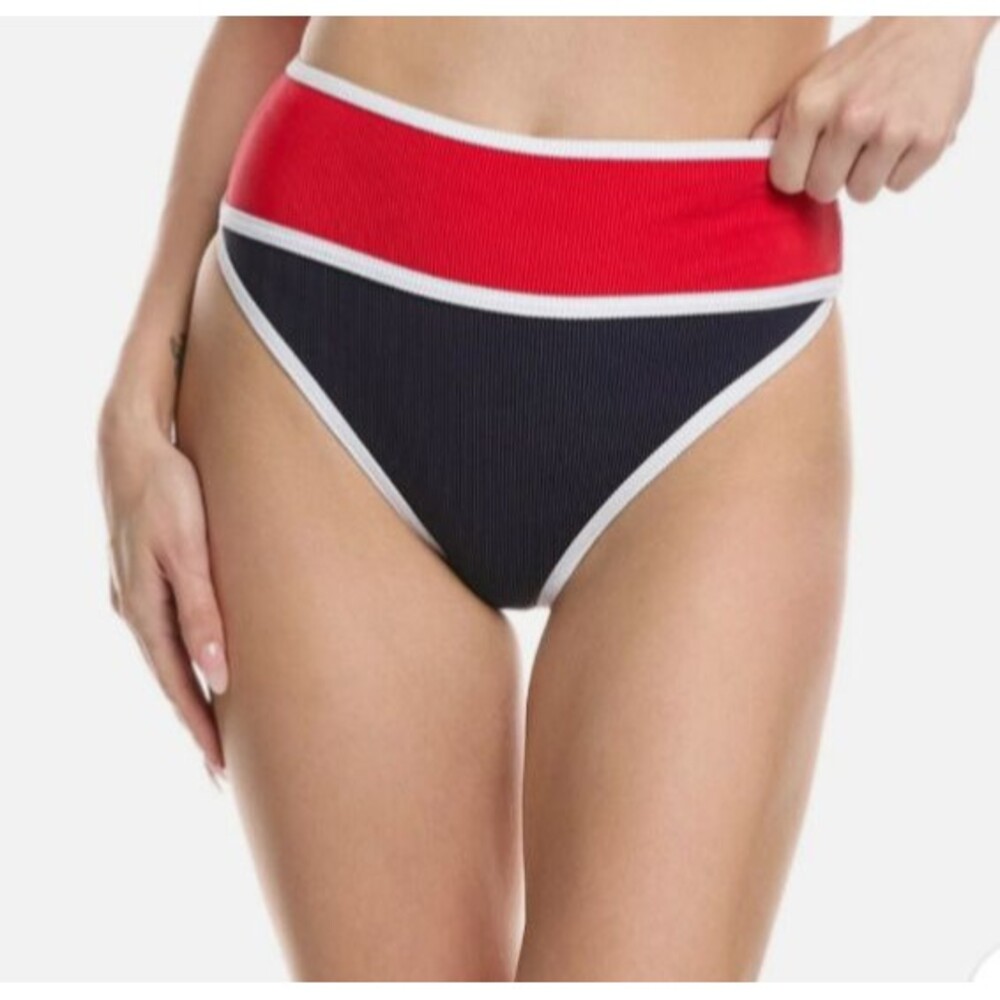 Beach Riot Carlotta Women’s Ribbed High Waist Swim Bottom size L Colorblock NWT